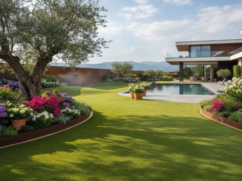 Detailed close-up of artificial turf fibers and backing